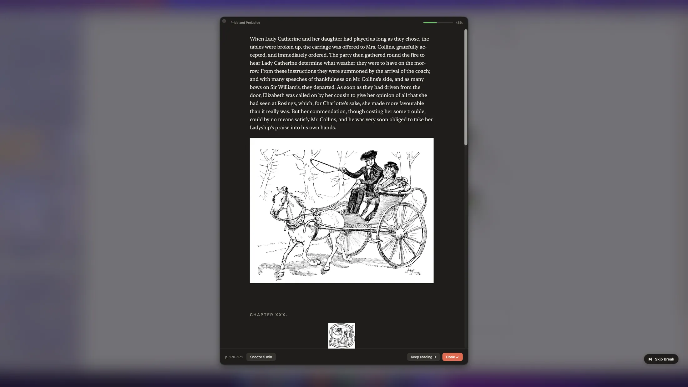 The same reading break with the Night page theme
